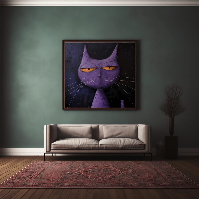 Cool Purple Cat Painting | Cat Wall Decoration | Illustrated Cats Canvas - Image 4