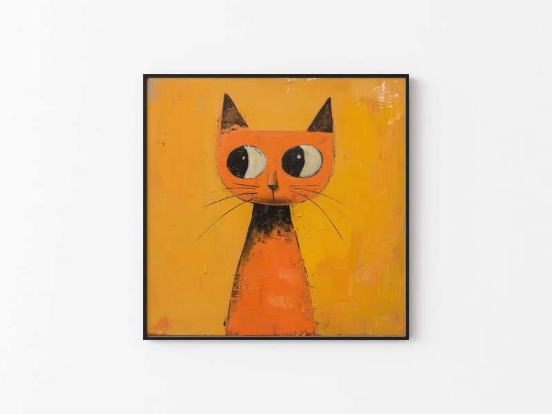 Orange Cat Painting Poster | Cat Wall Decoration | Illustrated Cats Canvas
