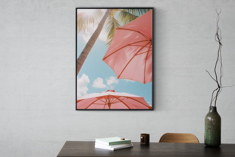 Palm Trees with Pink Beach Umbrellas | Sommerurlaub Canvas | Summer Palms Beach Print - Image 9