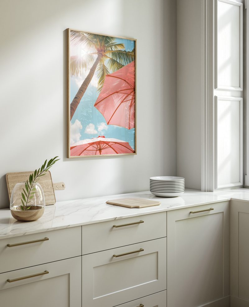 Palm Trees with Pink Beach Umbrellas | Sommerurlaub Canvas | Summer Palms Beach Print - Image 11