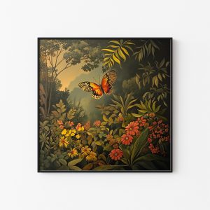 Butterfly in the Jungle Retro Painting Print | Henri Rousseau Style Art | Maximalist Decor Poster