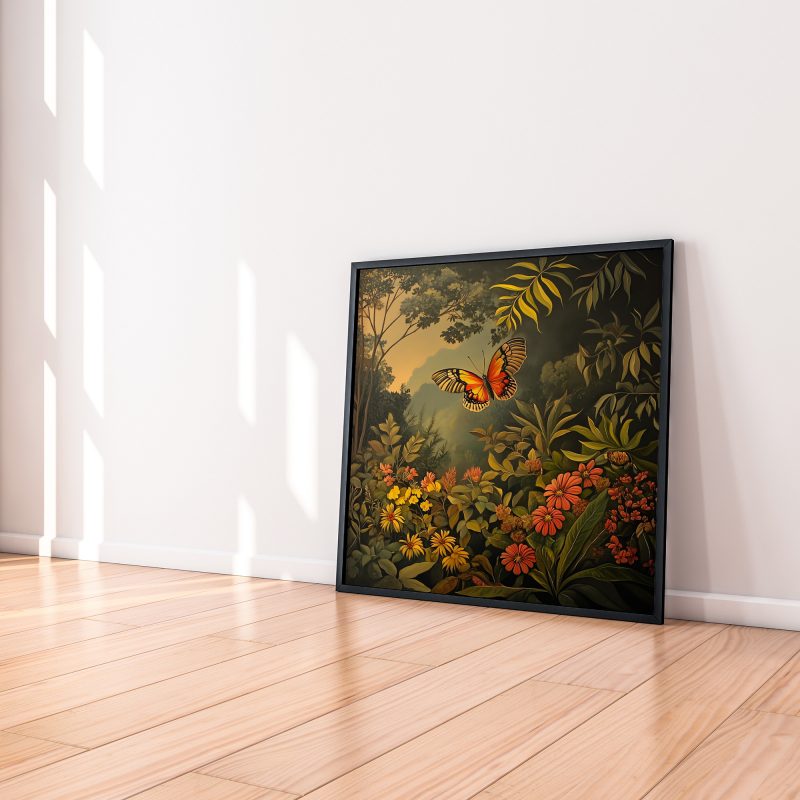 Butterfly in the Jungle Retro Painting Print | Henri Rousseau Style Art | Maximalist Decor Poster - Image 2