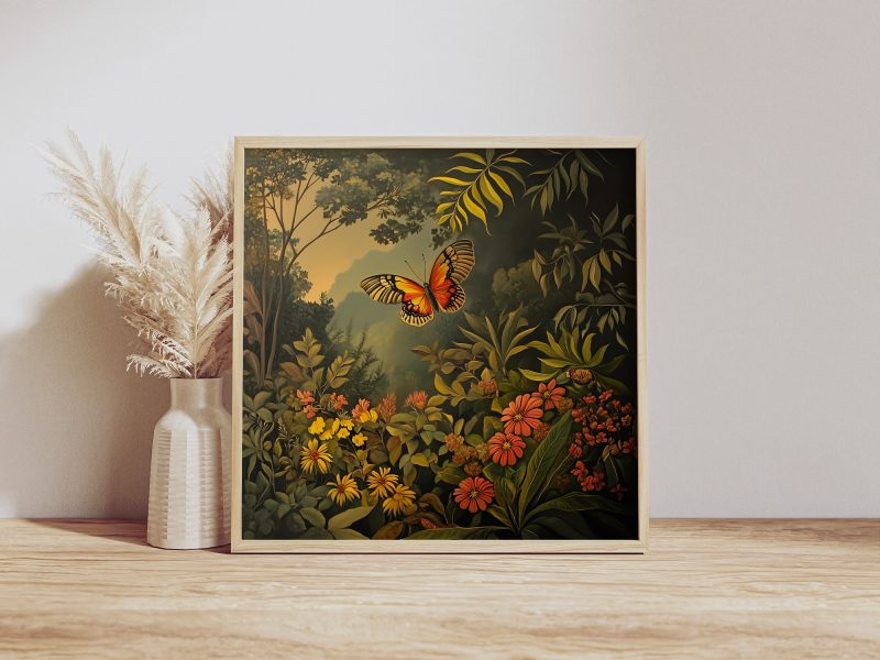 Butterfly in the Jungle Retro Painting Print | Henri Rousseau Style Art | Maximalist Decor Poster - Image 3