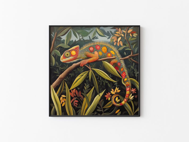 Chameleon Jungle Retro Painting Print | Henri Rousseau Style Art | Maximalist Decor Poster - Image 2