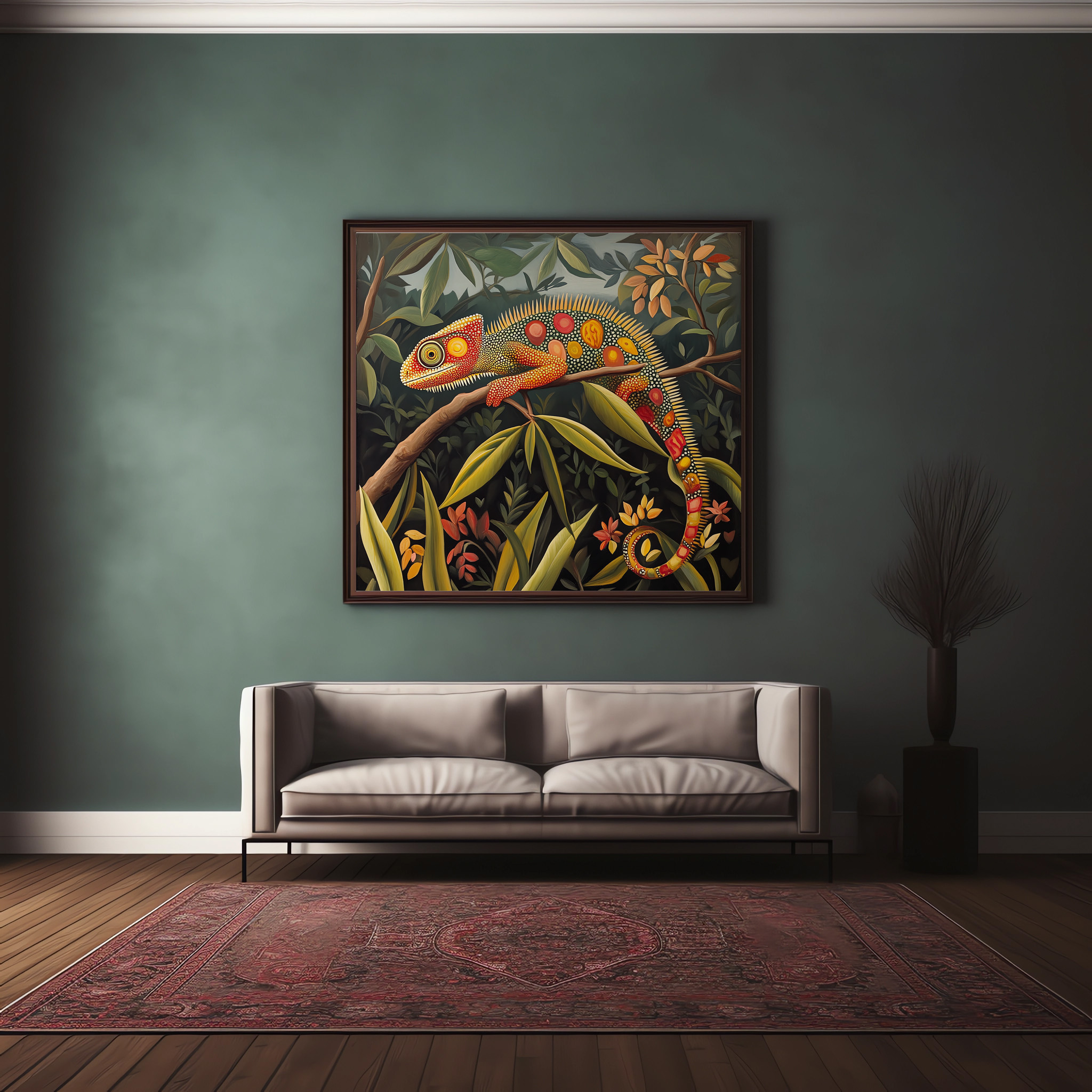 Chameleon Jungle Retro Painting Print | Henri Rousseau Style Art | Maximalist Decor Poster - Image 5
