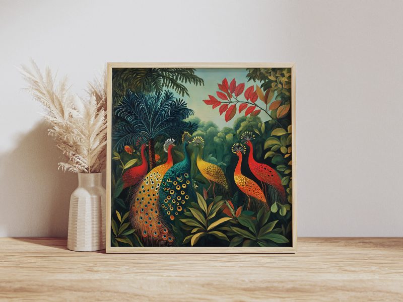 Colorful Peacocks #2 Jungle Retro Painting Print | Henri Rousseau Style Art | Maximalist Decor Poster - Image 4