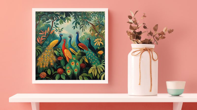 Colorful Peacocks Jungle Retro Painting Print | Henri Rousseau Style Art | Maximalist Decor Poster - Image 2