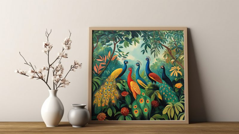 Colorful Peacocks Jungle Retro Painting Print | Henri Rousseau Style Art | Maximalist Decor Poster - Image 4