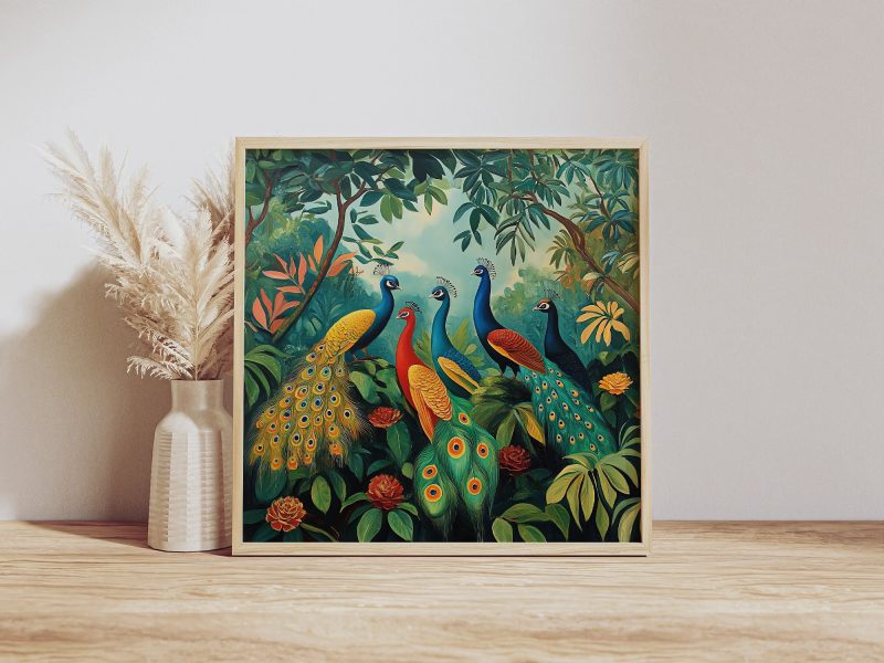 Colorful Peacocks Jungle Retro Painting Print | Henri Rousseau Style Art | Maximalist Decor Poster - Image 9