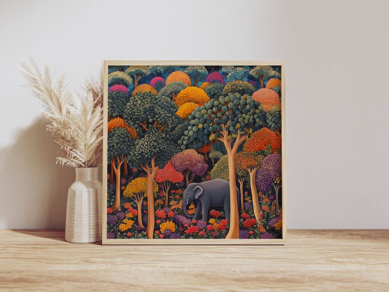 Colourful Elephant in the Forest | Henri Rousseau Style Poster | Retro Elephant Print - Image 4