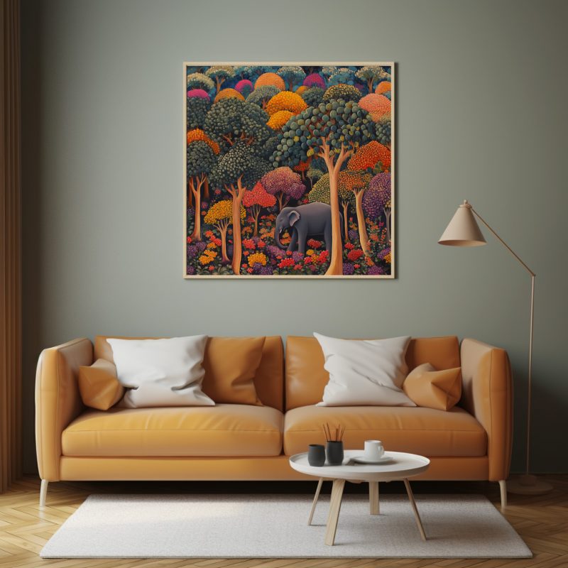 Colourful Elephant in the Forest | Henri Rousseau Style Poster | Retro Elephant Print - Image 3