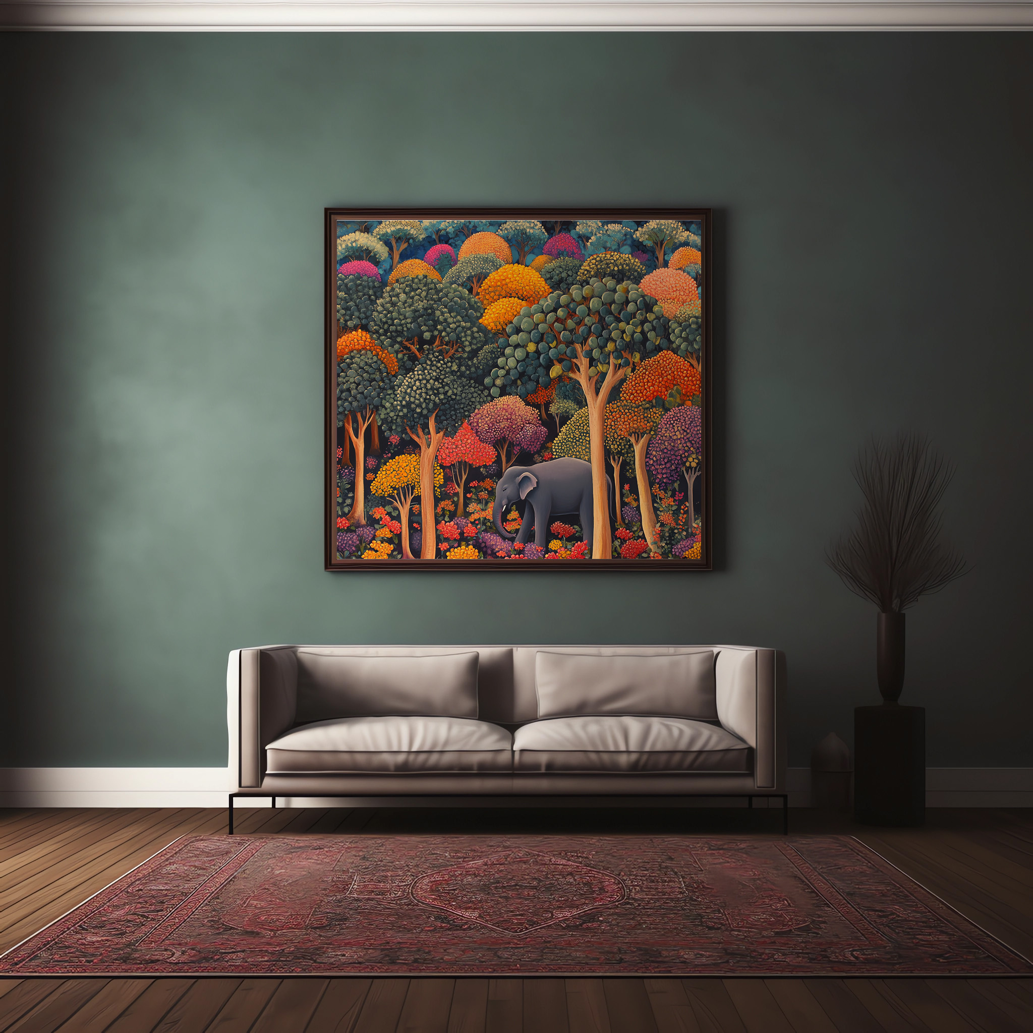 Colourful Elephant in the Forest | Henri Rousseau Style Poster | Retro Elephant Print - Image 2