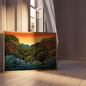 Jungle Sky Retro Painting Print | Henri Rousseau Style Art | Maximalist Decor Poster
