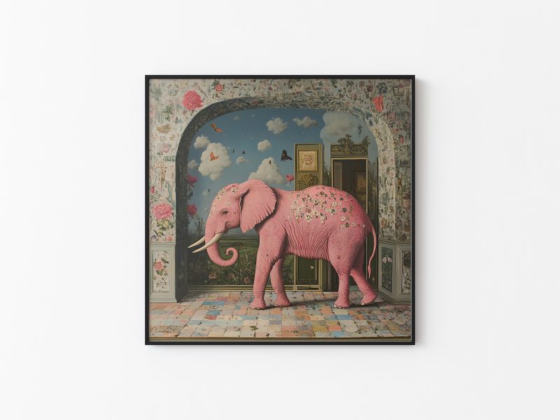 Pink Elephant Poster | Abstract Surrealism Print | Colorful Elephant