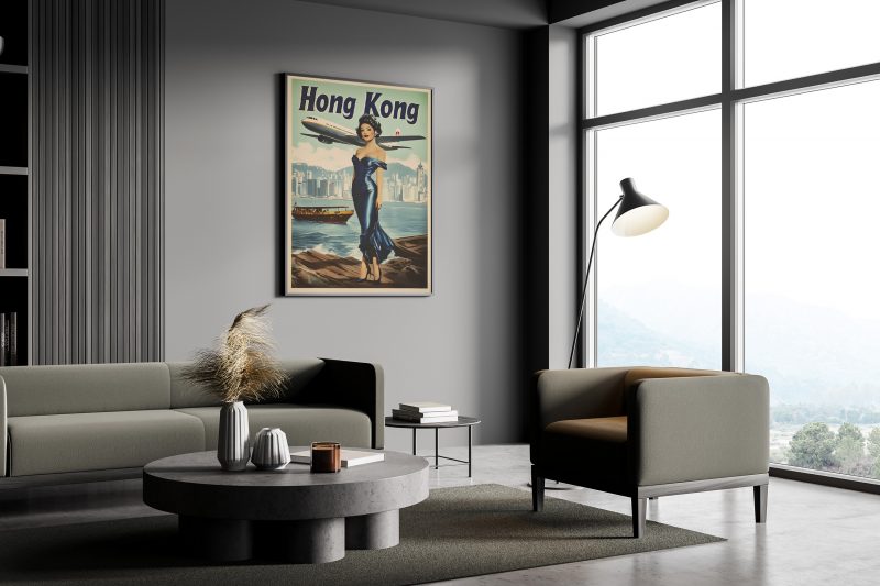 Hong Kong Travel Poster 1978 | Lady With Plane and Skyline | Vintage Travel Poster | Mid Century Asian Download - Image 6