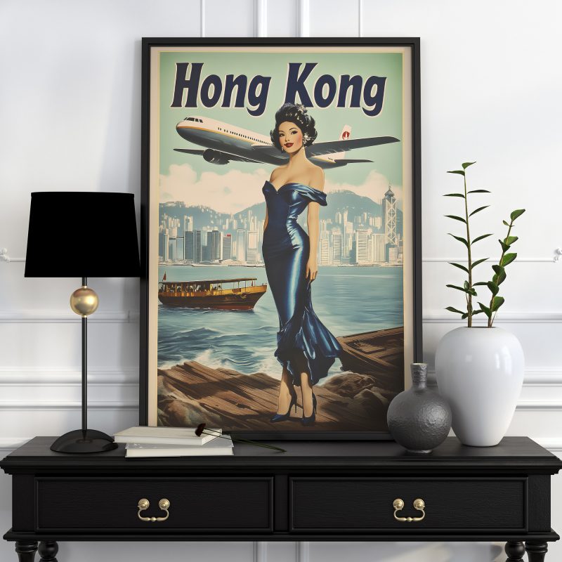 Hong Kong Travel Poster 1979 | Lady With Plane and Skyline | Vintage Travel Poster | Mid Century Asian Download - Image 10