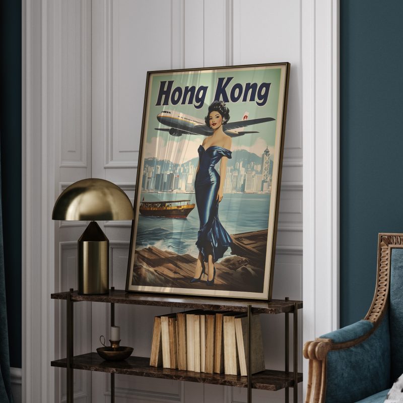 Hong Kong Travel Poster 1979 | Lady With Plane and Skyline | Vintage Travel Poster | Mid Century Asian Download - Image 9