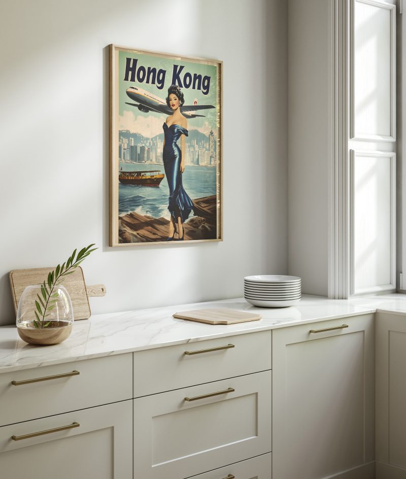 Hong Kong Travel Poster 1978 | Lady With Plane and Skyline | Vintage Travel Poster | Mid Century Asian Download - Image 8