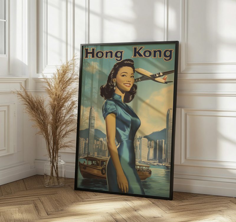 Hong Kong Travel Poster 1979 | Lady With Plane and Skyline | Vintage Travel Poster | Mid Century Asian Download - Image 8