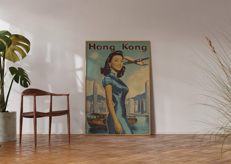 Hong Kong Travel Poster 1979 | Lady With Plane and Skyline | Vintage Travel Poster | Mid Century Asian Download - Image 6