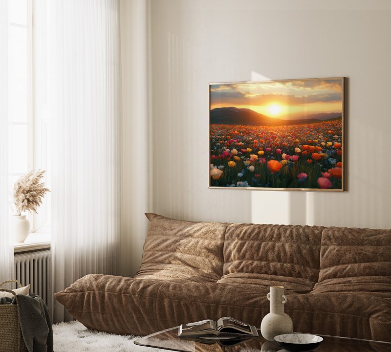 Sunset Flower Meadow Wall Art • Photography Digital Poster • Printable Wildflowers Landscape for Tranquil Home Decor or Gallery Wall - Image 2