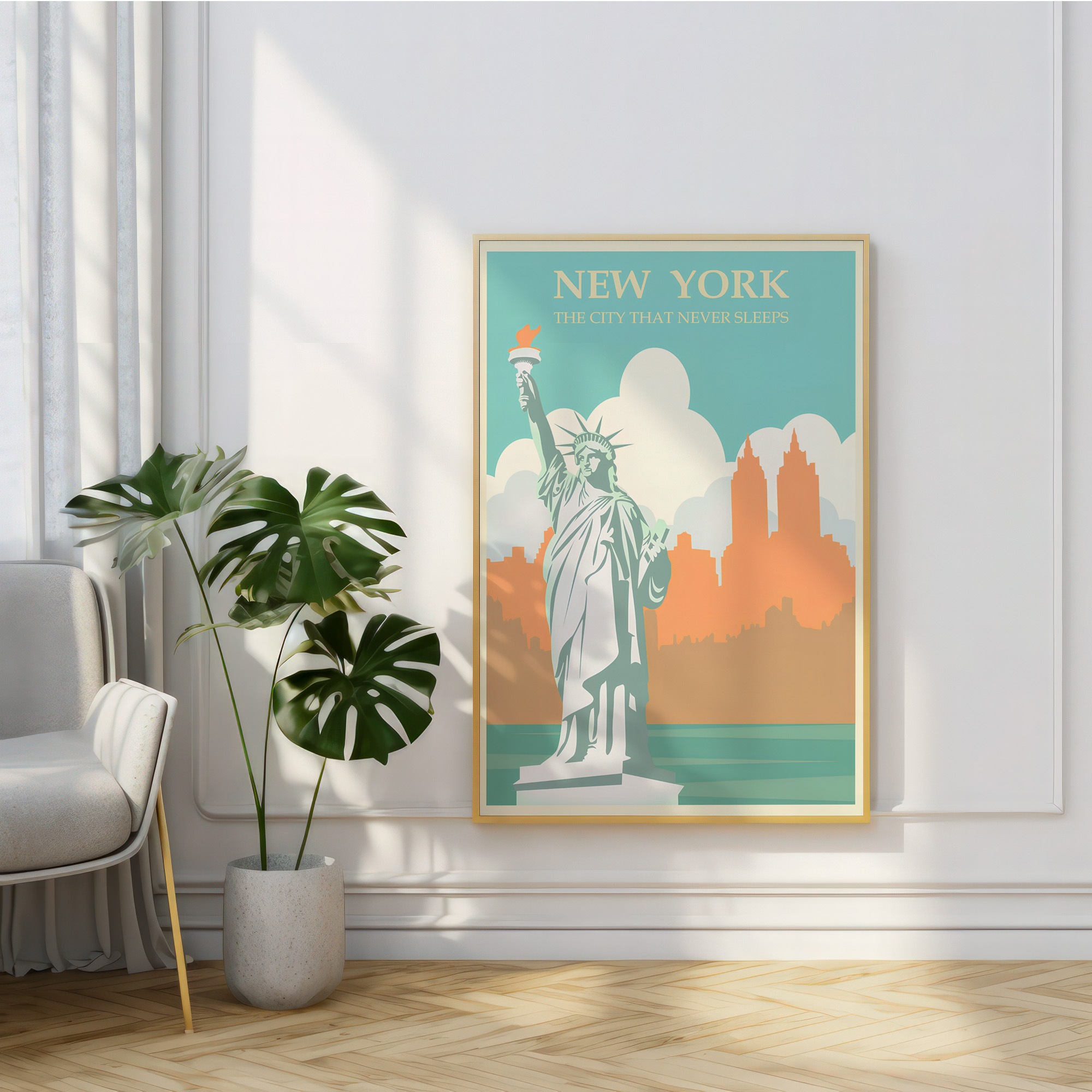 The City That Never Sleeps | Vintage New York City Wall Art Print – Big Apple Travel Poster, Modern Farmhouse Decor, Digital Download