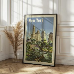 Vintage New York City Wall Art Print – Big Apple Travel Poster, Modern Farmhouse Decor, Central Park Landscape, Digital Download Painting