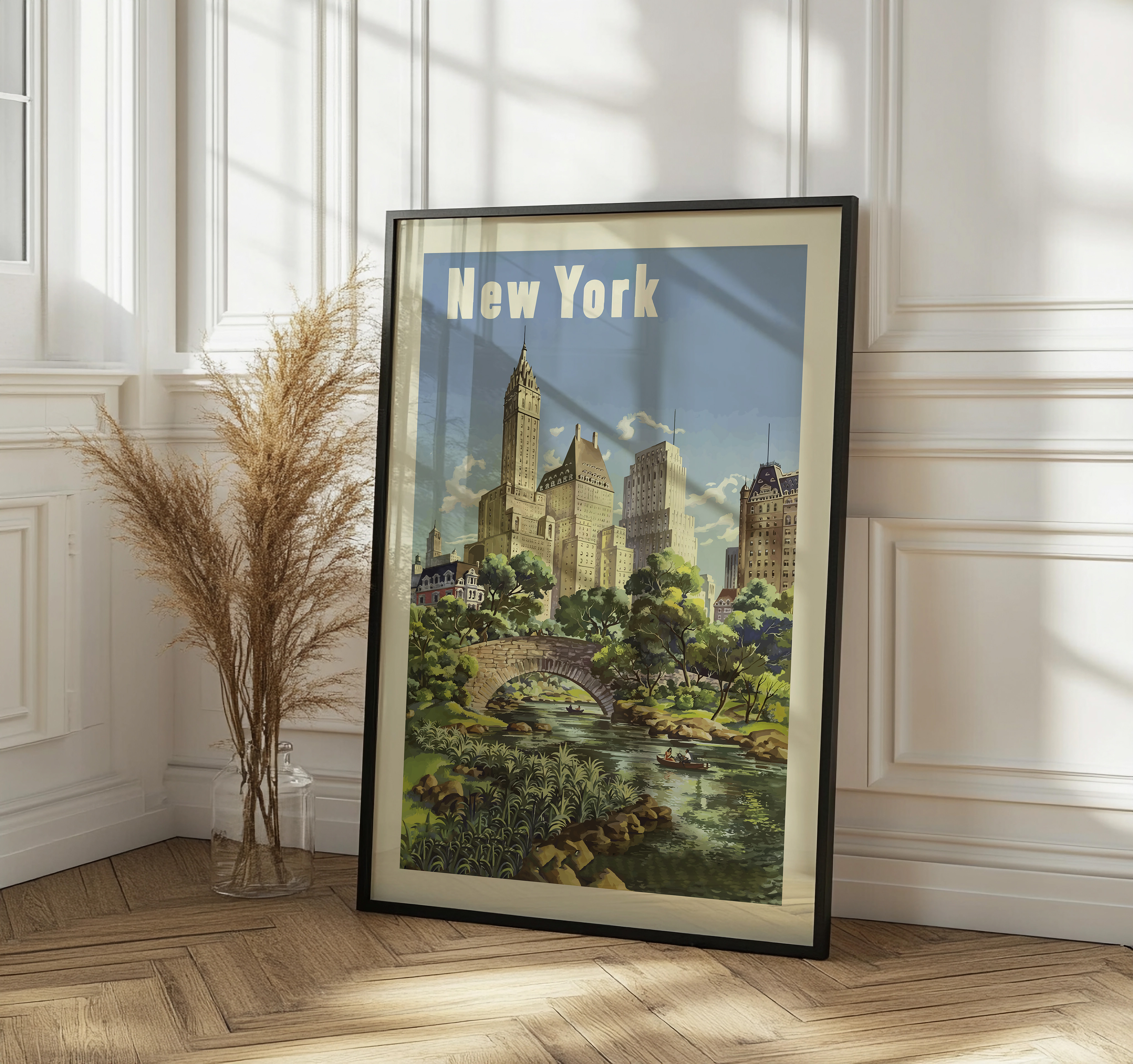 Vintage New York City Wall Art Print – Big Apple Travel Poster, Modern Farmhouse Decor, Central Park Landscape, Digital Download Painting
