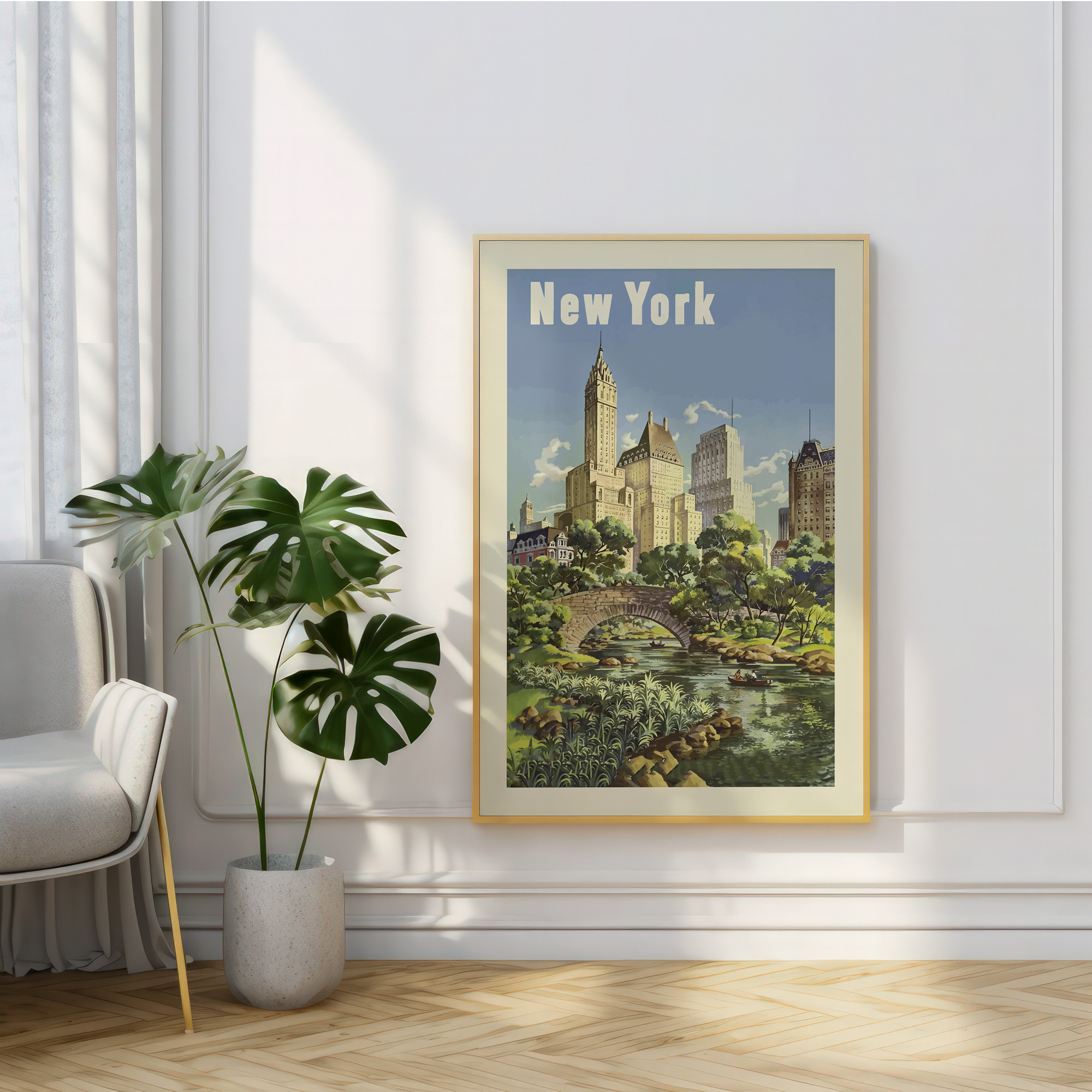 Vintage New York City Wall Art Print – Big Apple Travel Poster, Modern Farmhouse Decor, Central Park Landscape, Digital Download Painting - Image 3