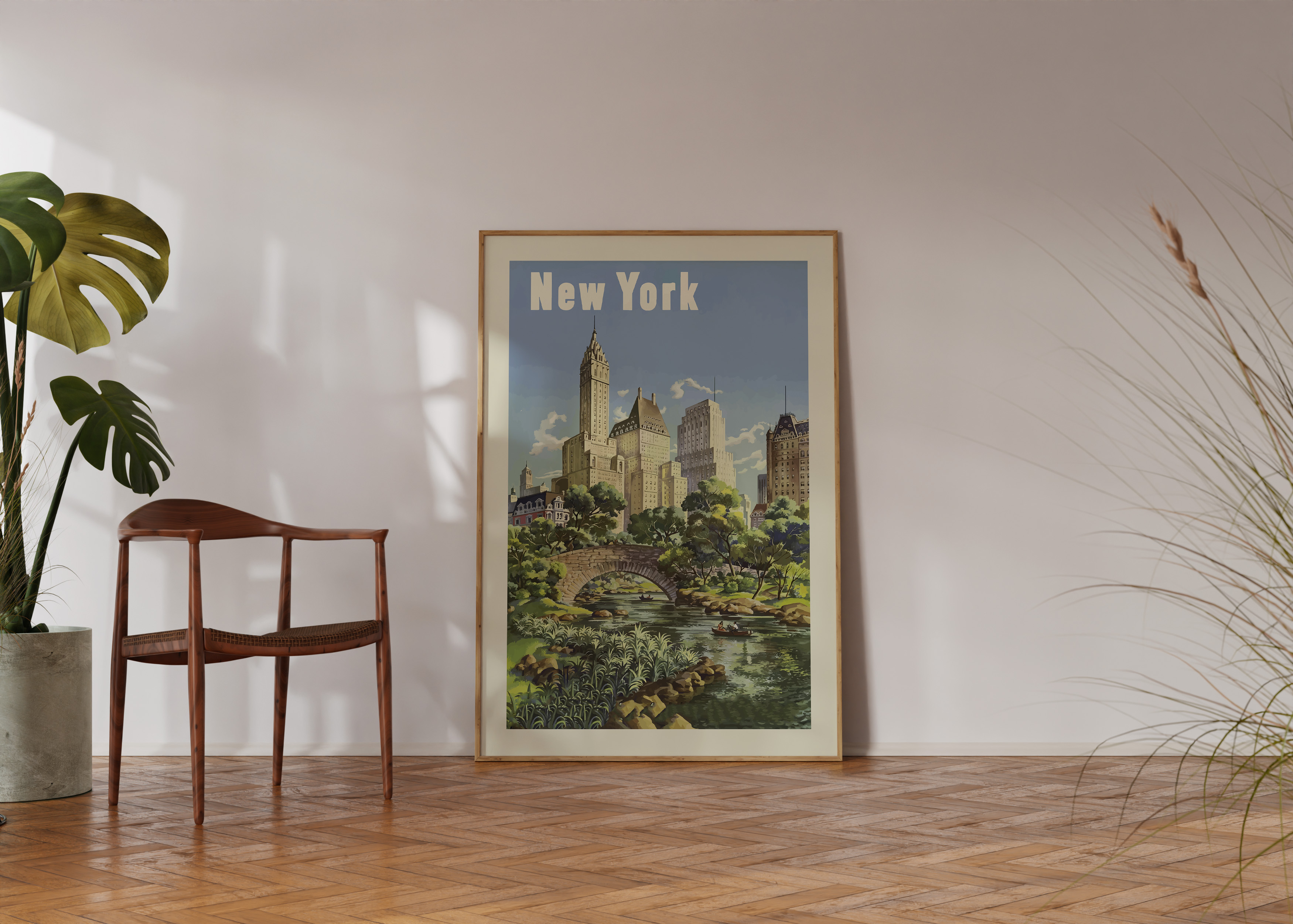 Vintage New York City Wall Art Print – Big Apple Travel Poster, Modern Farmhouse Decor, Central Park Landscape, Digital Download Painting - Image 2